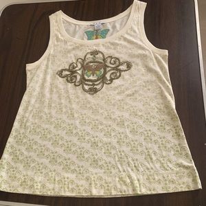 Cabi Sleeveless Embroiderd Butterfly Beaded Top Size XL NWT